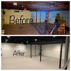 before and after photos of an empty garage