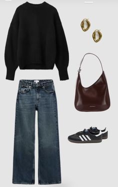 Cold Museum Outfit, Dark Jean Outfits, 73 Degree Weather Outfit, Navy Blue Tshirt Outfit, Flattering Outfits For Big Stomach, Front Desk Outfits, Black Crewneck Outfit, Brewery Outfit, Looks Pinterest