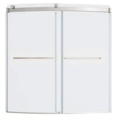 an image of a white shower door with chrome trimmings on the bottom and sides