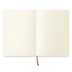 an open book with a red ribbon on the cover and pages lined in white paper