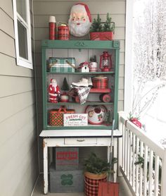 a christmas display on the front porch