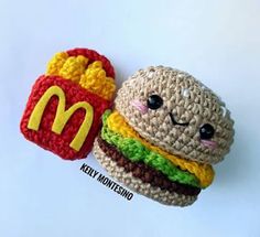 a crocheted hamburger and a mcdonald's bag