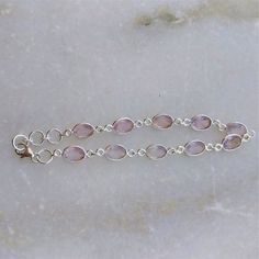 Rose quartz bracelet, natural faceted rose quartz, Sterling silver bracelet, 8 inches long, dainty b Delicate Silver Faceted Bracelets, Silver Rose Quartz Crystal Bracelet With Natural Stones, Elegant Silver Rose Quartz Crystal Bracelet, Delicate Rose Quartz Bracelet, Silver Rose Quartz Bracelets, Handmade Rose Quartz Silver Bracelet, Silver Rose Quartz Bracelet With 8mm Beads, Chalcedony Ring, Rose Quartz Bracelet