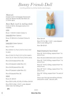 an advertisement for bunny friends doll with instructions on how to make it and how to use it