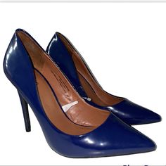 Ships 1-2 Days! New! Blue Patent Leather Size 8 Heel Height Approx 4.5” Trendy Blue Heels For Formal Occasions, Blue Leather Heels For Night Out, Ankle Tie Heels, Tan Block Heels, Tassel Heels, Cheetah Print Heels, Brown Pumps, Black Patent Heels, Leopard Print Heels