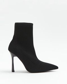 Black wide fit heeled sock boots | River Island (UK & IE) Heeled Sock Boots, River Island Shoes, Tracksuit Outfit, Mens Fashion Blazer, Outfit Planning, Sock Boots, Socks And Heels, Boys Accessories