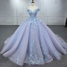 Blue Cinderella Quinceanera Dresses, Applique Prom Dress, Shoulder Applique, Dress Sweet 16, Gown Birthday, Blue Quinceanera, Sweet 16 Dress, Dress Quinceanera