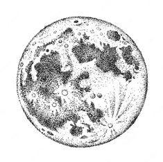 an ink drawing of the moon in black and white, with small dots on it