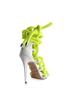 CARLA WHITE & NEON YELLOW ROPE SANDALS Rope Sandals, Colored Rope, Rope Tie, Shoes Heels Classy, Heels Classy, Future Outfit, Silver Zipper, Baddie Outfits, Neon Yellow