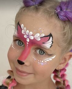 Fairy Face Paint Easy For Kids, Eevee Face Paint, Kawaii Face Paint, Simple Kids Face Painting Ideas, Line Buster Face Paint, Animal Face Paint Ideas For Kids, Fast Face Painting Designs, Pony Face Paint, Easy Animal Face Paint