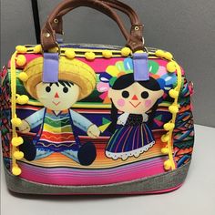 Panchito Y Lele Cilinder Bag Mexican Large Bag Cute On-the-go Satchel Bag, Cute Multicolor Rectangular Shoulder Bag, Cute Multicolor School Satchel, Cute Multicolor Tote Bags, Cute Multicolor Bags For Daily Use, Multicolor Pouch Satchel For School, Cute Multicolor Daily Use Bags, Fun Multicolor School Bags, Cute Multicolor Crossbody Shoulder Bag