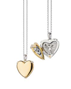 Monica Rich Kosann heart locket necklace from the Slim Locket Collection. 18-karat yellow gold heart pendant. Prong-set diamonds at sterling silver accents. 0.025 total diamond carat weight. Pendant: approx. 1"T (including bail) x 0.75"W. Sterling silver diamond cut chain. Holds two photos. Chain: approx. 17"L. Lobster clasp. Imported. Jewel Winter, Silver Heart Locket, Monica Rich Kosann, Gold Locket Necklace, College Tuition, Gold Heart Pendant, Nice Gifts, Heart Locket Necklace, Winter 22