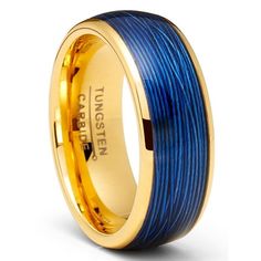 a blue and yellow wedding ring with gold inlay