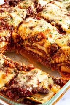 a lasagna casserole with meat and cheese