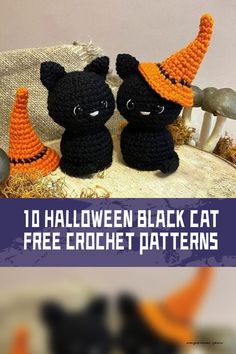 two crocheted black cats sitting next to each other