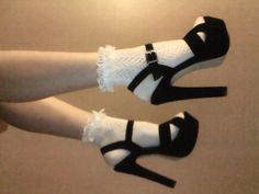 Heels And Socks, Black Strappy Heels, Lace Socks, Socks And Heels, Shoe Inspo, Black High Heels