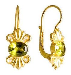 Edwardian jewelry is splendidly reborn. Its fine heraldic setting gives these peridot earrings a distinctive elegance. Hand crafted of 24k gold over sterling silver; European backs. Size: 1 Inch. Replica Jewelry, Georgian Jewelry, Edwardian Jewelry, Its Fine, Peridot Earrings, Filigree Jewelry, Silver Jewelry Design, Hot Jewelry, Spring Jewelry