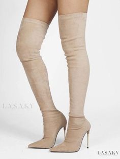 Lasaky - Premium Suede Thigh High Heel Boots for Women Fitted Beige Knee-high Boots For Fall, Fitted Thigh-high Beige Boots, Fitted Beige Thigh-high Boots, Chic Beige Thigh-high Boots, Chic Beige Thigh High Boots, Beige Over-the-knee Boots For Fall, Fall Beige Over-the-knee Boots, Fitted Thigh High Suede Boots, Fitted Thigh-high Suede Boots