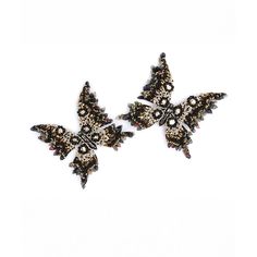 Deepa Gurnani Handmade Eyvette Earrings in Black color Butterfly Shaped Beaded Jewelry For Party, Elegant Embroidered Multicolor Jewelry, Elegant Multicolor Embroidered Jewelry, Black Embroidered Bohemian Jewelry, Bohemian Black Embroidered Jewelry, Deepa Gurnani, Steel Post, Mild Steel, Semi Precious Stones