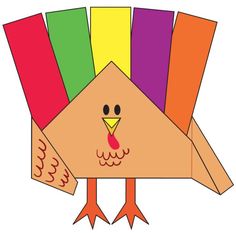 a paper turkey with colored feathers on it's head