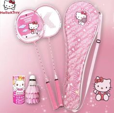 hello kitty accessories are displayed on a pink background