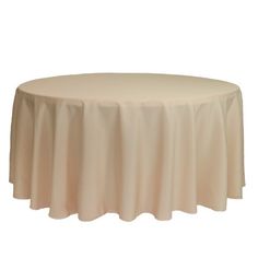 a round table with a white cloth on it