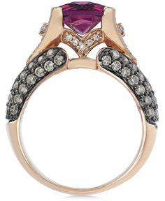 Add a little majesty to your everyday! This exquisite ring from Le Vian features a cushion-cut raspberry rhodolite Garnet (3 ct. t.w.) and chocolate diamonds (1-1/5 ct. t.w.) set in 14k rose gold with white diamond accents. Size 7. Luxury Jewelry Rings, Chocolate Diamond Ring, 14k Rose Gold Jewelry, Levian Jewelry, Rhodolite Garnet Ring, Macys Jewelry, Ring Accessories, Elegant Engagement Rings, Chocolate Diamonds