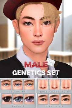 the male genetics set is shown with different facial expressions and hair colores