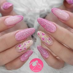 Pink Fairy Nails, Glitter Gel Nail Designs, Fairy Nails, Ombre Gel Nails, Pink French Nails, Pink Nail Art Designs, Pink Chrome Nails, Heart Nail Designs, Chrome Nails Designs