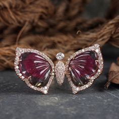 "\"Details: Item code :- ATR-2430 - 14K rose solid gold (as shown) wt :3.86 gm - 0.92 ct diamonds - 8.02 ct pink tourmaline - Ring size 18x34 mm & ring size 7 us Anjis touch jewelry supports ethical and eco-friendly practices and uses reclaimed and recycled metals whenever possible About my jewelry: All of the Anjis touch jewelry collection is handmade exclusively by me.  I hope that you will enjoy wearing my designs as much as I enjoy making them! Shipping: We have this in stock which we can sh Fine Jewelry In Rose Gold Tourmaline, Rose Gold Ruby Tourmaline Ring, Rose Gold Party, Valentine Day Gift, Pink Tourmaline Ring, Butterfly Ring, Gold Party, Valentines Day Gifts For Her, Tourmaline Ring