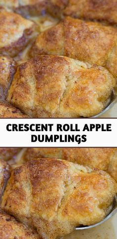 two images show how to make crescent roll apple dumplings