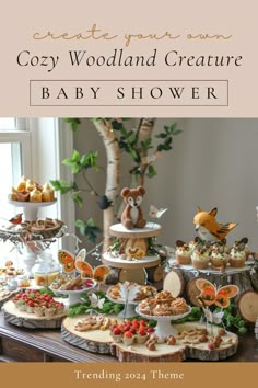 a baby shower party with food and desserts