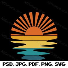 the sunset is reflected in the water on a black background with text that reads psd jpg ppf png svg