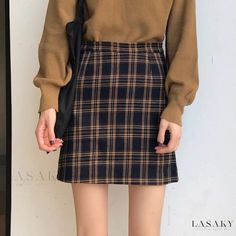 Lasaky - Stylish Black Plaid Pencil Skirt with Grid Pattern - Hip-hugging Short Skirt Korean Street Wear, Summer Mini Skirt, Short Pollera, Plaid Pencil Skirt, Harajuku Outfits, Stylish Skirts, A Line Mini Skirt, Plaid Mini Skirt, Plaid Skirt