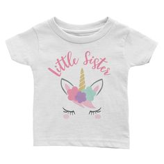 Girls Unicorn Little Sister T-Shirt, Unicorn Baby Shower Gift, Toddler Little Sister Outfit