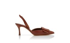 Designer Brown Nappa Leather Slingback Pumps - Image Side View Catwalk Collection, Slingback Pump, Mid Heel, Side View, Nappa Leather, Manolo Blahnik, Calf Leather, All Products, Buckle