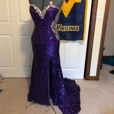 Tony Bowls Gown. Covered In Purple Sequins With Beading And Rhinestones. It Has A Gorgeous Train. The Back Isn’t Closed In The Picture Because My Dress Form Is Too Large. Beautiful Dress. Tony Bowls Dresses, My Dress, Dress Form, Size 6 Dress, Beautiful Dress, I Dress, Color Purple, Beautiful Dresses, Beading