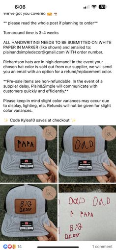 the instructions for how to make a dad's hat with cardboard letters on it