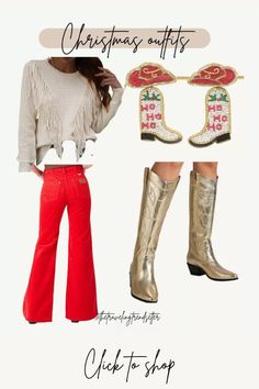 Christmas Outfit Ideas for Women Texas Christmas Outfit, Western Theme Christmas Party Outfit, Christmas Hoedown Outfit, Christmas Western Outfits Women, Ho Ho Hoedown Christmas Party, Cowboy Christmas Outfits For Women, Cowboy Christmas Party Outfit, Country Christmas Party Outfit, Country Christmas Outfits Women