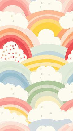 an abstract background with rainbows and clouds