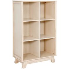 a white bookcase with four shelves on one side and two doors on the other