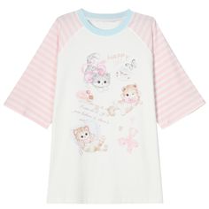 Embrace the perfect blend of cuteness and style with our adorable kitty print white T-shirt! This delightful top features a lovable kitty graphic that will melt your heart, while the contrasting pink striped sleeves add a playful touch. Crafted from high-quality, soft cotton, this T-shirt ensures all-day comfort and breathability. Whether you're heading out for a casual day with friends or simply lounging at home, this charming piece will keep you looking effortlessly cute and stylish. Pair it w Day With Friends, Steampunk Fashion Male, Kawaii Shirts, Cute Kitty, Striped Sleeve, Outfits With Hats, Kawaii Clothes, Steampunk Fashion, Dream Clothes