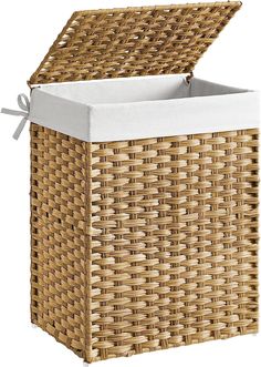 an empty wicker basket with white lining