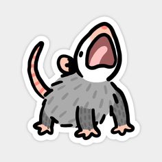 a sticker with an image of a rat on it's back and its mouth open