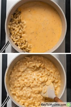 two pictures showing how to make macaroni and cheese