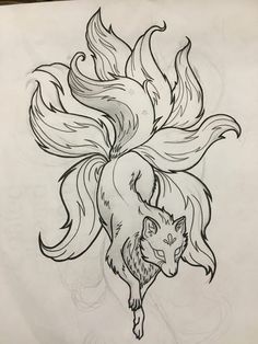 a drawing of a wolf with long hair