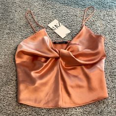 Brand New Zara Peach Tank Top Blouse Size Small Elegant Tank Crop Top For Spring, Elegant Spring Tank Crop Top, Casual Tank Blouse For Party, Zara Tank Top For Parties, Elegant Zara Crop Top, Feminine Party Tank Tops, Zara Crop Top For Parties, Zara Camisole Top For Party, Zara Party Camisole Top