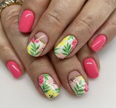 32+ Tropical Nails Perfect for Your Vacation - ♡ July Blossom ♡ Nail Art For Hawaii, Coral Tropical Nails, Nail Designs For Tropical Vacation, Caribbean Holiday Nails, Tropical Pedicure Designs, Havana Nails, Pink Tropical Nails, Florida Vacation Nails, Tropical Pedicure