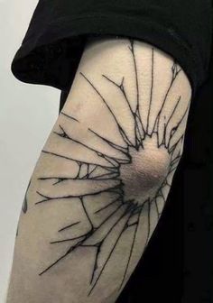 Shattered Elbow Tattoo, Glass Shattering Tattoo, Independent Meaning Tattoo, Center Tattoo Chest, Waist Tattoos Men Lower, Cracked Elbow Tattoo, Men’s Leg Tattoos Simple, Anime Aesthetic Tattoo Ideas, Skin Cracking Tattoo