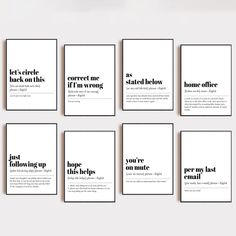 six black and white brochures with the words'just take this offline '